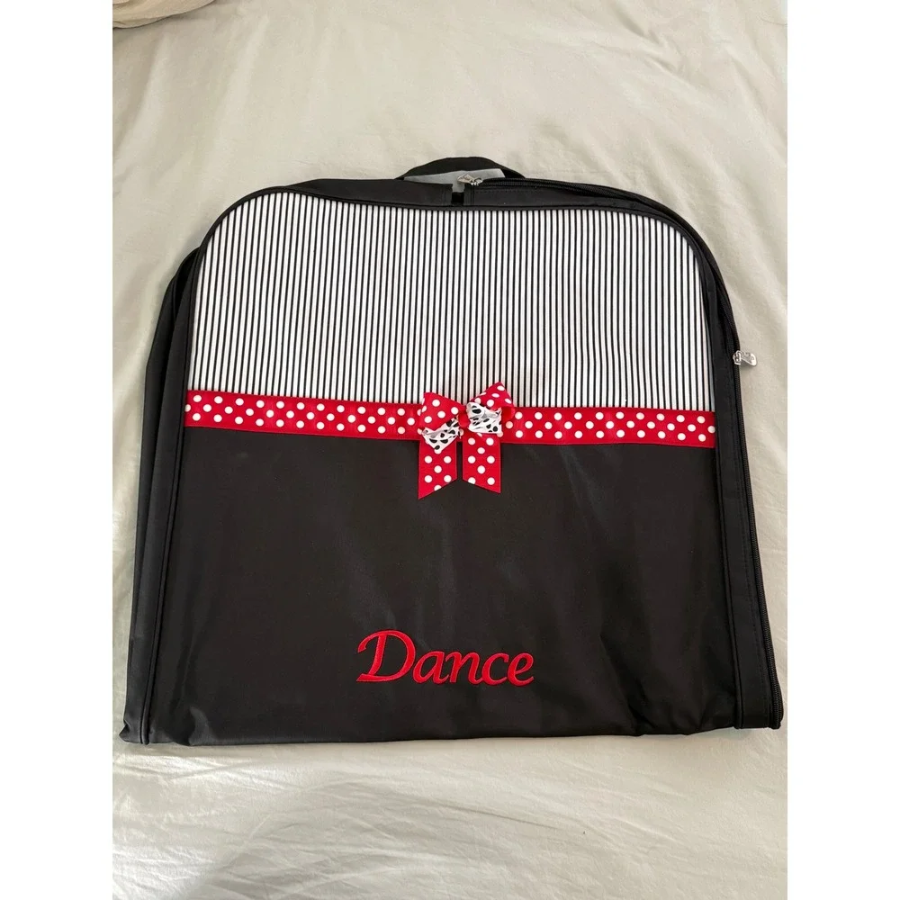 Dance Garment Bag Costume Carrier Black White Stripe Red‎ Polka Dot Bow Travel